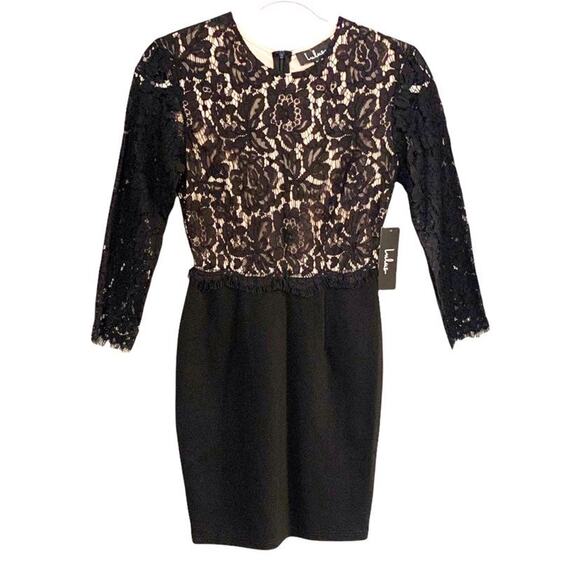 Lulus Dresses & Skirts - Lulus Black Cocktail Dress with Lace Overlay and Sleeves NWT